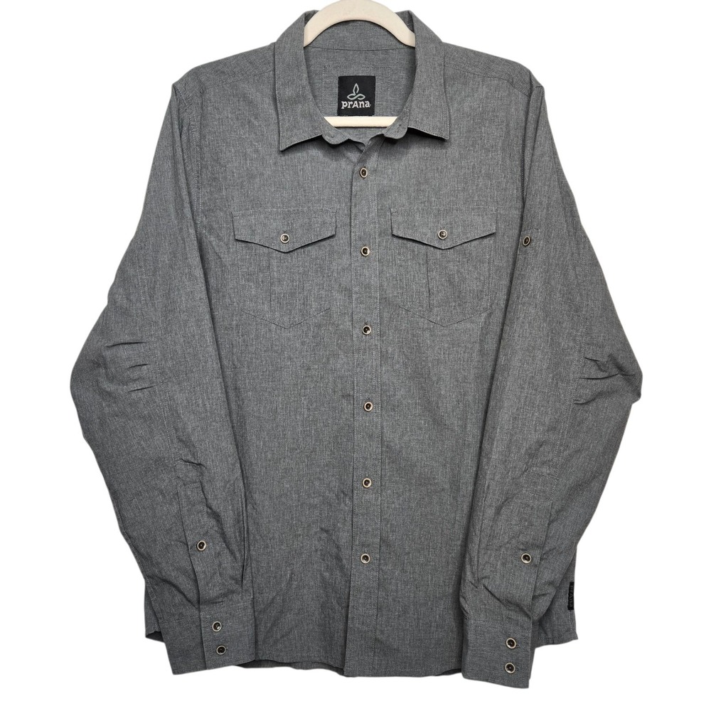Men's PrAna Ascension‎ Long-Sleeve Hiking Shirt Gray M2ASCE115 Button Up SZ M